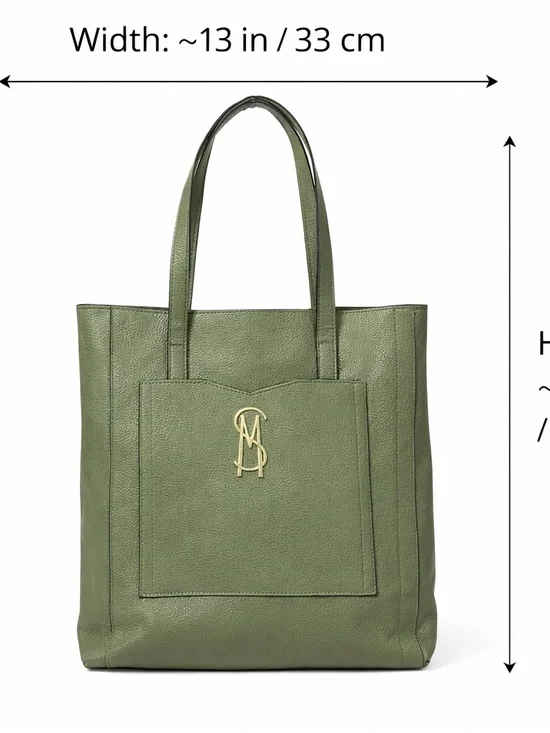 Green Faux Leather Tote Bag Minimalist Shoulder Bag - Picture 2 of 4